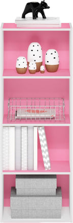 Furinno Luder Bookcase / Book / Storage, 4-Tier, Pink/White