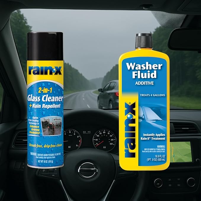 Rain-X Glass Care Bundle: 2-in-1 Glass Cleaner Plus Rain Repellent (18 oz) and Washer Fluid Additive (16.9 fl oz)
