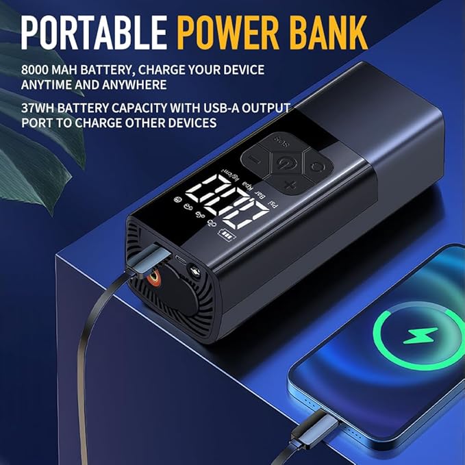 Tire Inflator Portable Air Compressor with Jump Starter - 150PSI & 8000mAh Car Battery Jump Starter with Tire Pressure