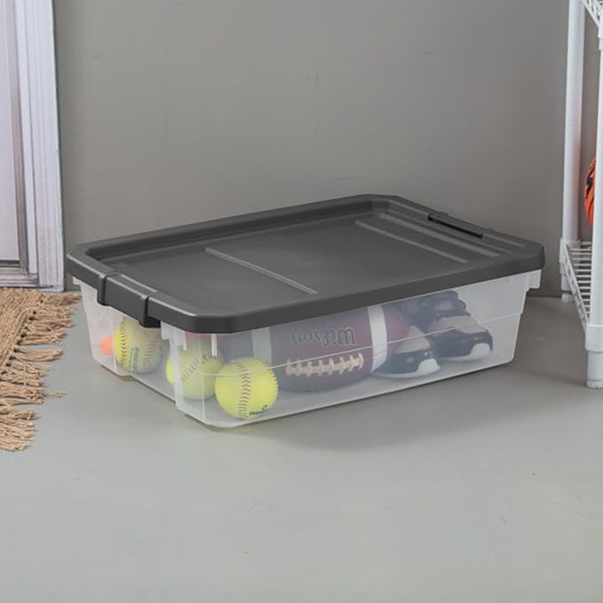Sterilite 18-Pack Modular Stacker Box, Durable Clear Plastic Storage Bins with Latching Lids, 40 Quart - Stackable Organizing