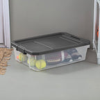 Sterilite 18-Pack Modular Stacker Box, Durable Clear Plastic Storage Bins with Latching Lids, 40 Quart - Stackable Organizing