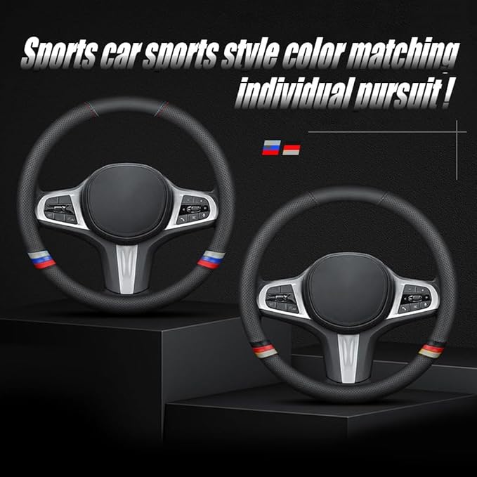 New Nappa Leather Car Steering Wheel Cover, Comfortable, Non-Slip, Sporty Style.for BMW Car Steering Wheel Covers.Black Yello