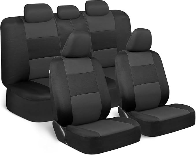 BDK PolyPro Car Seat Covers Full Set in Charcoal on Black – Front and Rear Split Bench for Cars, Easy to Install Cover Set, A