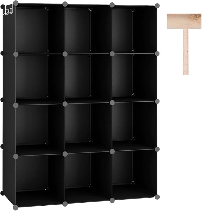 C&AHOME Cube Storage Organizer, 12-Cube Shelves Units, Closet Cabinet, DIY Plastic Modular Book Shelf, Ideal for Bedroom, Liv