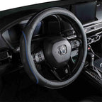 EKR Universal 15 inch Leather Steering Wheel Cover - Genuine Leather, Breathable, Anti Slip & Odor Free (Black with Blue Lines, M(14" 1/2-15" 1/4))