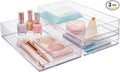 STORi SimpleSort 3-Piece Stackable Clear Drawer Organizer Set | 12" x 6" x 2" Rectangle Trays | Wide Makeup Vanity Storage Bi