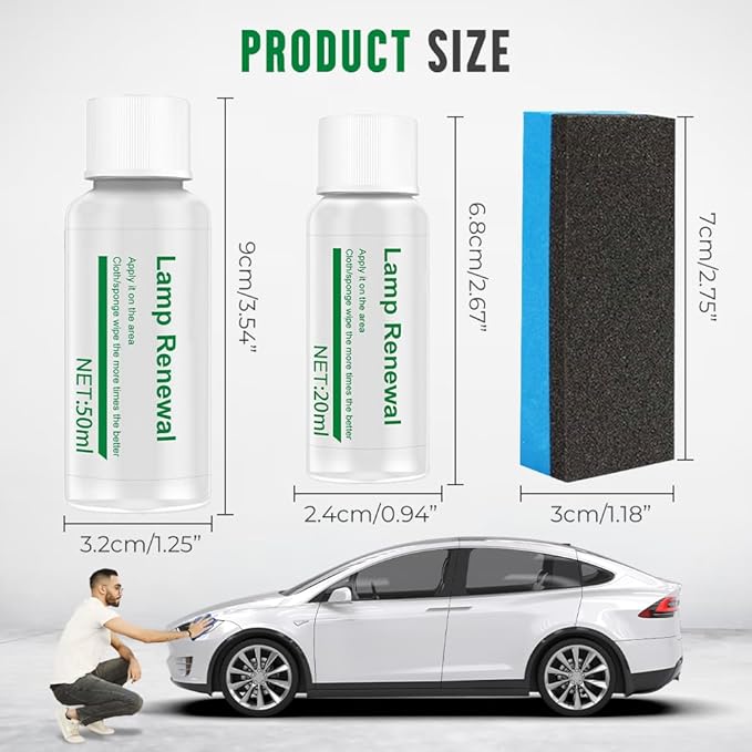 Auto Long-Lasting Effective Headlight Repair Fluid, Car Headlight Restoration Kit Headlight Cleaner and Cleaning Sponge, Automotive Headlight Lens Restorer Headlight Polishing Fluid (50ML, 2 Sst)