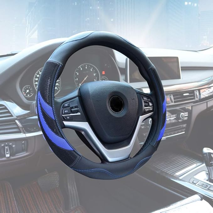 Alusbell Microfiber Leather Steering Wheel Cover Breathable Auto Car Steering Wheel Cover for Men and Women Universal 15 Inch