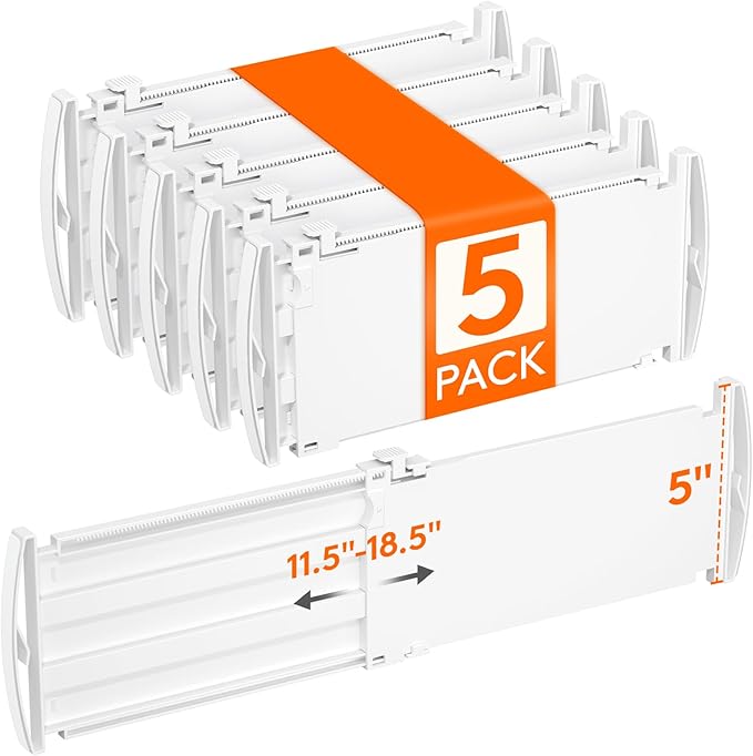 Lifewit 5" Tall 5 Pack Drawer Dividers, 30-47cm/11.5-18.5" Expandable Drawer Divider for Clothes, Adjustable Dresser Drawer O