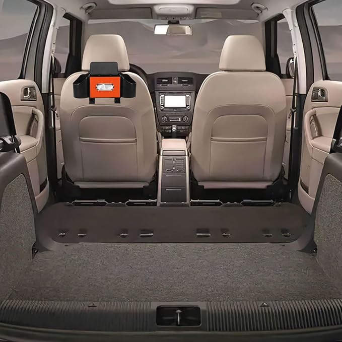 Ciieeo Car Headrest Organizer with Integrated Cup Holder and Tissue Box - Versatile Backseat Storage & Purse Hanger for Vehicle Interior Organization - Fits Most SUV & Sedans (Orange)