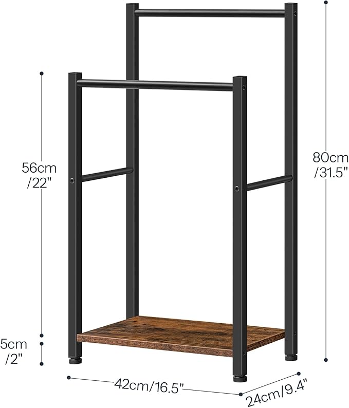 HOOBRO Free Standing Towel Rack for Bathroom, 2 Tier Blanket Rack, 16.5" L x 9.4" W x 31.5" H, Blanket Holder, Drying and Dis