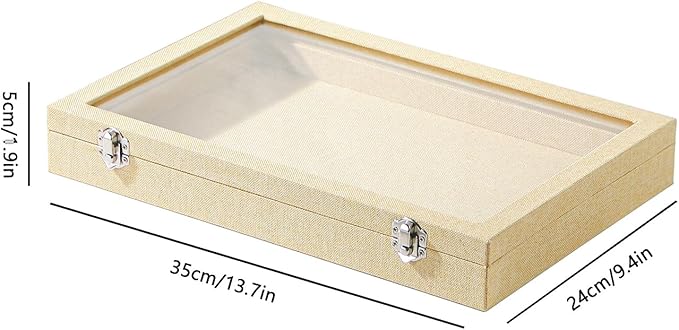 Coward Jewelry Organizer Box, Yellow Linen Blank Display Tray Case with Lid for Storage Necklaces Bracelets Rings Beads and J