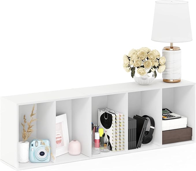Furinno LUDER Book Shelf, 5-Tier Bookshelf, Bookcase with Open Shelves, 9.4 x 15.8 x 52, Easy Assembly, for Living Room, Bedr