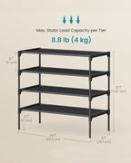 SONGMICS Shoe Rack, 4-Tier Shoe Storage Organizer, Space-Saving, 11.7 x 24.5 x 27.7 Inches, Entryway, Metal Frame, Non-Woven 