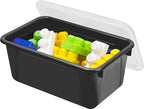 Storex Small Cubby Bins – Plastic Storage Containers for Classroom with Non-Snap Lid, 12.2 x 7.8 x 5.1 inches, Black, 5-Pack 