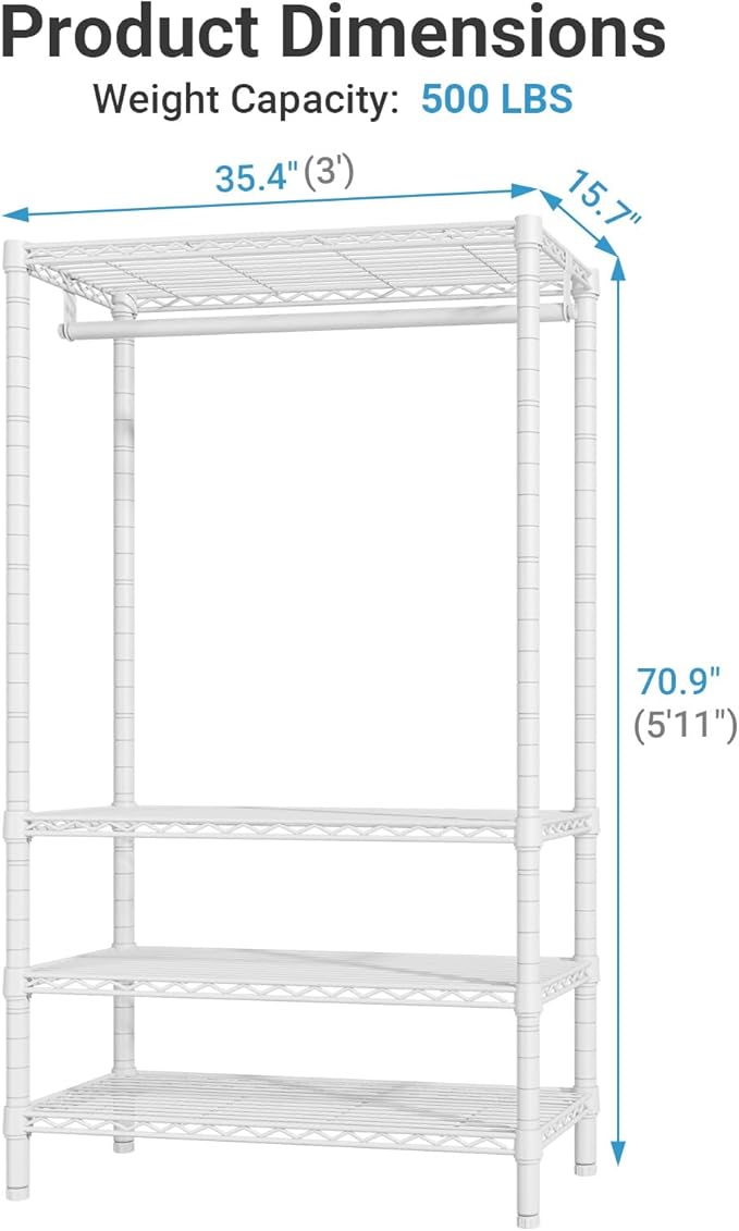 VIPEK V1 Wire Garment Rack 4 Tiers Heavy Duty Clothes Rack for Hanging Clothes Freestanding Closet Clothing Rack with 4 Adjus
