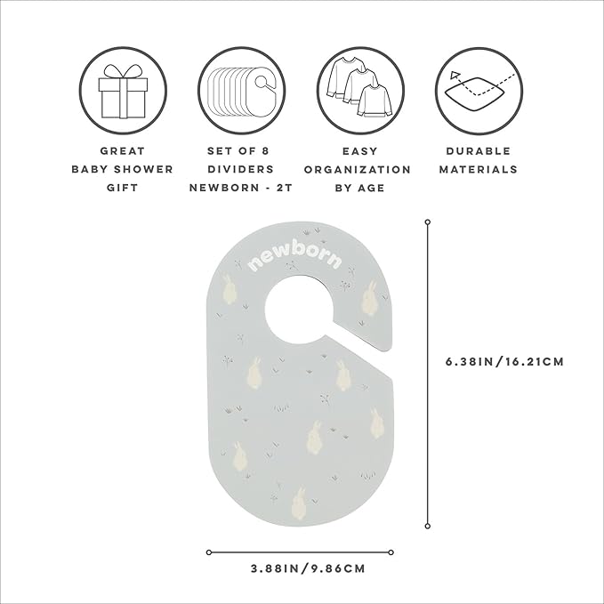 3 Sprouts Baby Closet Dividers 8-Piece Set Newborn to 2T - Double-Sided Organizer for Nursery Clothing Storage - Rabbit