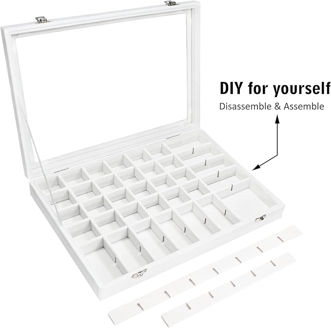 Siveit Velvet Jewelry Tray 48 Grid Jewelry Display Tray Organizer Box with Transparent Lid Rings Earrings Necklaces Pendants 