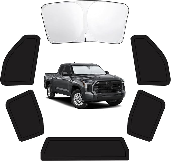6PCS Car Window Shades for Toyota Tundra 2022-2025, Window Covers for Tundra Windshield Side Rear Windows, Full Set Privacy Protection Car Sunshade with UV Blocking for Camping Napping