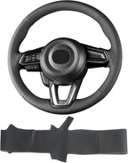Hand Sewn Microfiber Leather Steering Wheel Cover on Wrap,Fit for 2017 2018 Mazda 3/2017-2020 Mazda CX-5 Mazda 6/2016-2020 CX-9/2018 2019 2020 CX-3