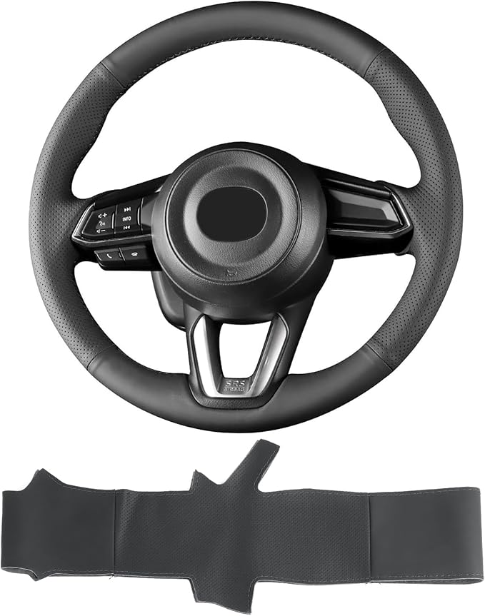 Hand Sewn Microfiber Leather Steering Wheel Cover on Wrap,Fit for 2017 2018 Mazda 3/2017-2020 Mazda CX-5 Mazda 6/2016-2020 CX-9/2018 2019 2020 CX-3