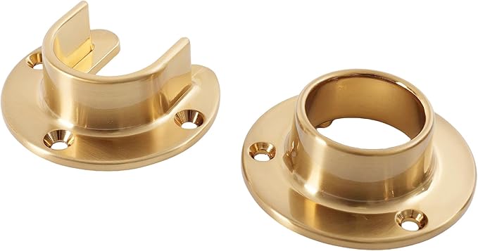 1 Pair Heavy Duty Champagne Bronze Zinc Closet Pole Sockets Rod End Support Flange Rod Holder Set Wall Mount Pipe Bracket wit