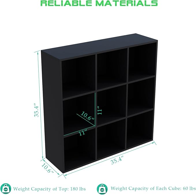OSCHF 9-Cube Storage Shelf Bookcase - Wooden 3-Tier Free Standing Open Bookshelf for Home and Office, Organizer Cabinet in Bl