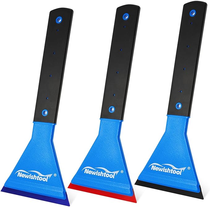 NEWISHTOOL Window Tint Squeegee Rubber with Handle, 3 PCS Different Durometer Blades Long Handle Rubber Squeegee, Water Wiper Swiper for Windshield Cleaning Window Film Application PPF Installation