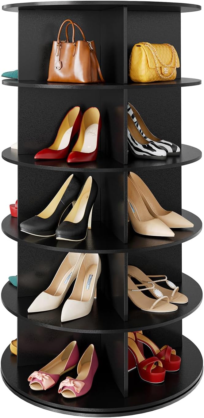 SpaceAid 5 Tier Rotating Shoe Rack Tower, Spinning Shoe Display Lazy Susan, Revolving 360 Shoe Rack Storage Round Carousel, V