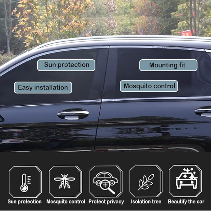 Upgrade Stretchable&Breathable SUV Car Window Shade - Oversize Double Mesh for Heat Shading and Bug&UV Protection - Car Must Have Privacy Shades for Cars,Truck,SUV When Camping (Rear window/2pcs)