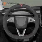 MEWANT Hand Stitched Matte Carbon Fiber&PU Leather Steering Wheel Cover Wrap for Tesla Model 3 Highland 2023 2024 2025 Steering Wheel Accessories