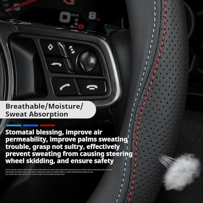 RYE for Jeep Steering Wheel Cover, Leather Car Steering Wheel Cover Heavy-Duty Durable Breathable, for Jeep Grand Cherokee Wrangler Compass Gladiator - Black Pattern 4