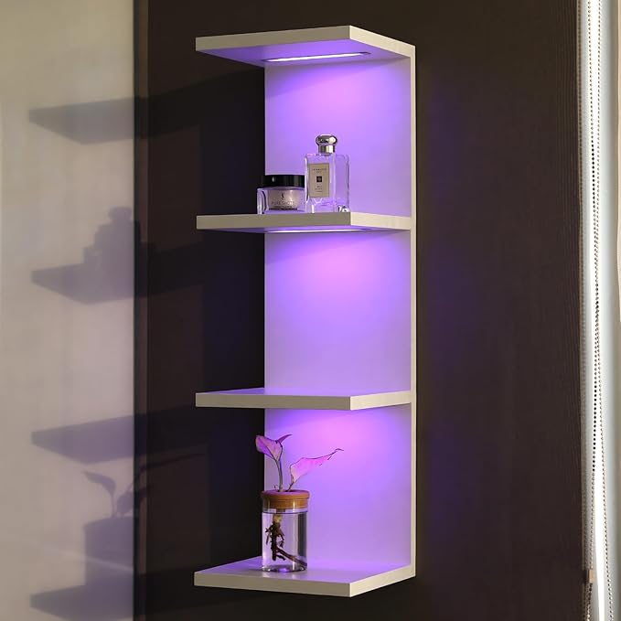 4 Tier RGB Wall Shelf-Gaming Shelf with Remote Control, Lack Shelves with Light for Bedroom | Easy to Install Cosmetic & Disp