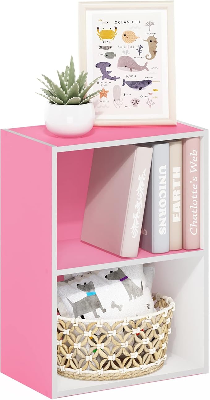 Furinno Luder Bookcase / Book / Storage, 2-Tier, Pink/White