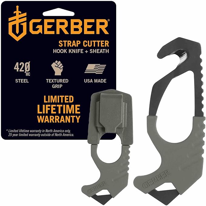 Gerber Gear Seatbelt Strap Cutter Escape Tool with Lanyard Hole and Glass Breaker, Made in USA, Green, 5 x 2.5 x 1 inches Poc