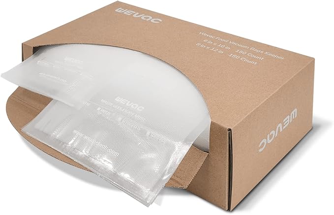 Wevac 6''x10'' & 8''x12'' 300 Count Food Vacuum Sealer Bags Keeper, PreCut Quart, Ideal for Food Saver, BPA Free, Commercial 