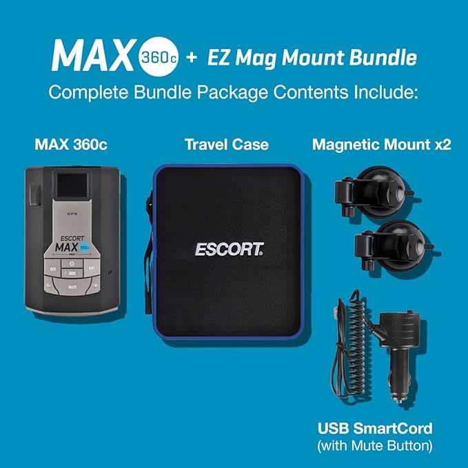 Escort MAXcam 360c Laser Radar Detector and Dash Camera - Great Range, 360° Protection, Shared Alerts & EZ Mag Mount - Sticky