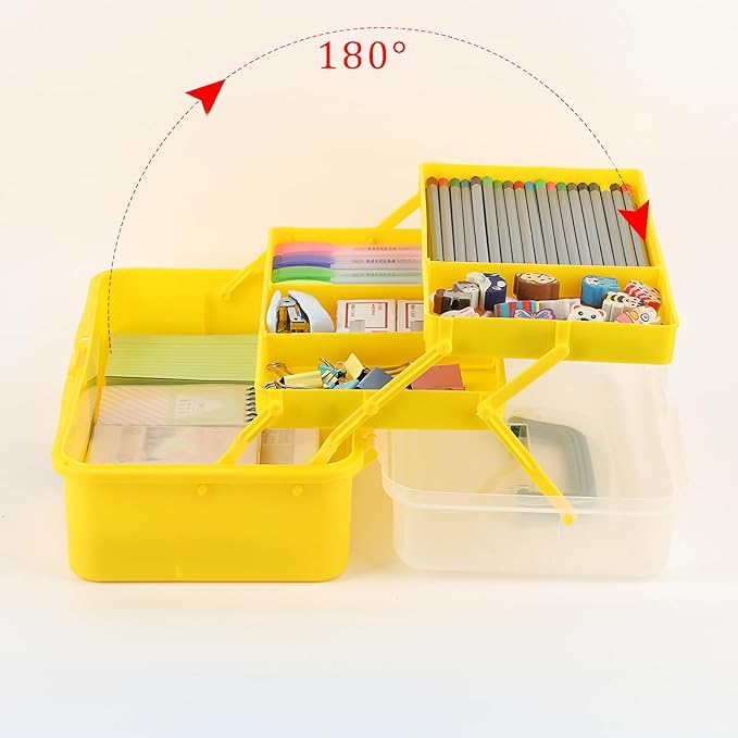BTSKY 3-Layer Plastic Dividing Storage Box Craft Organizer with Adjustable Spacers Portable Handled Art Supply Organizer Mult