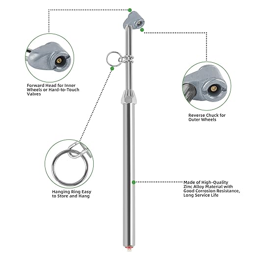 Heavy Duty Dual Foot Head Commercial Tire Pressure Gauge for Professional Tractor Trailer Drivers 10-160LBS Long Reach RV Tire Gauge, Dually and Car 2 Pack