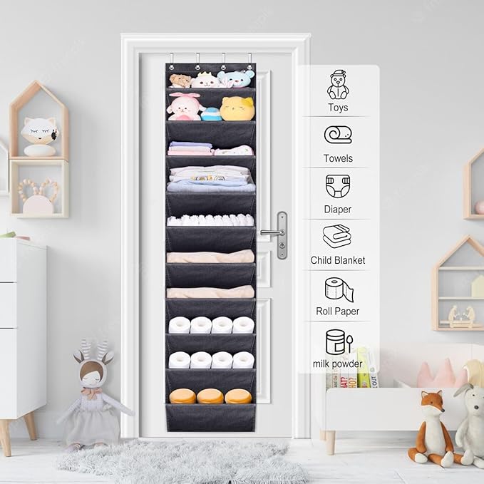 SLEEPING LAMB Over The Door Shoe Organizer for Closet with Large Deep Pockets, Narrow Shoe Rack for Door Hanging Boots Storag