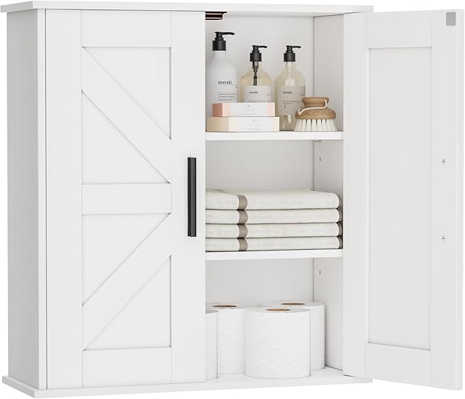 Homleke Bathroom Wall Cabinet, Over Toilet Storage Cabinet with Barn Doors and Adjustable Shelves, 3-Tier Medicine Cabinet Wa