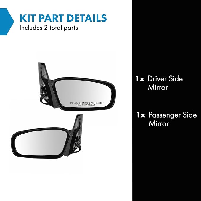 TRQ 2 Piece Driver and Passenger Side Mirror Assembly Set Electric Adjustment Non-Heated No Memory Black Compatible with 2001
