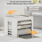 FHSQX 2 Pack Clear Window Storage Bins Large Stackable Linen Fabric Storage for Clothes Foldable Container Organizer Set with