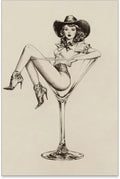 Vintage Western Canvas Wall Art Coquette Cowgirl Martini Posters Prints 24x36 in Unframed Retro Bar Cart Cocktail Artwork Aes