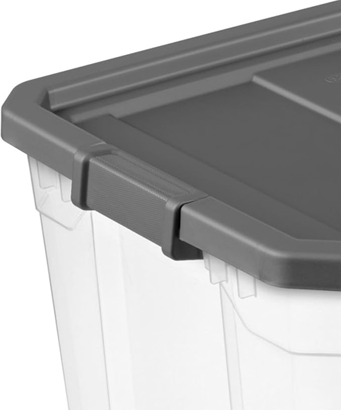Sterilite 12-Pack Modular Stacker Box, Durable Clear Plastic Storage Bins with Latching Lids, 108 Quart - Stackable Organizin