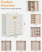 TORIBIO Large Jewelry Box for Women, Leather Jewelry Organizer with Mirror & Lock, 6-Tier Jewelry Storage Case for Girls/Wome