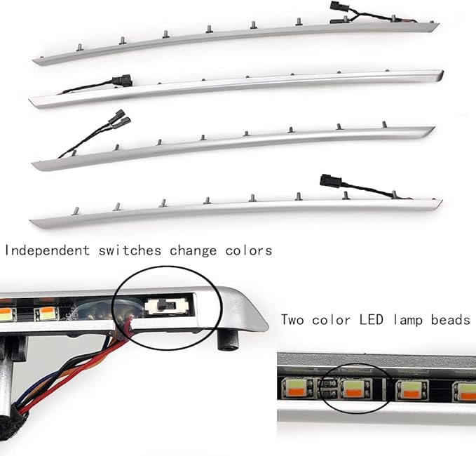 Car Interior Door LED Lighting Ambient Light Trim Strip Accessories for BMW 3 Series F30 F31 320i 328i 330i 335i 340i Door Two-Color Atmosphere Lamp Replacement Cover (Silver)