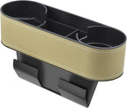 IOKONE Car Cup Holder, Auto Front Seat Organizer, Multifunctional Cup Drink Holders with PU Leather Cover, Gap Filler Storage Box Coin Bucket Console Side Pocket Cell Mobile Phone Holder(Slim-Beige)