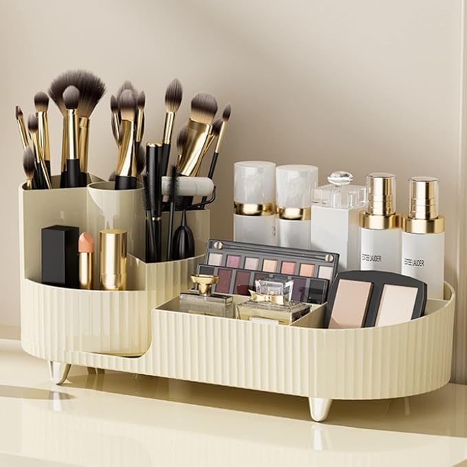 Booklov Roating Makeup Caddy Organizer for Vanity, Large Capacity Cosmetic Display Case, Clear Acrylic Countertop Beauty Stor