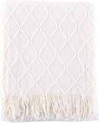 BATTILO HOME Cream Throw Blanket for Couch, Boho Bedroom Decor Throws, Decorative White Throw for Sofa Living Room, 50"x60"
